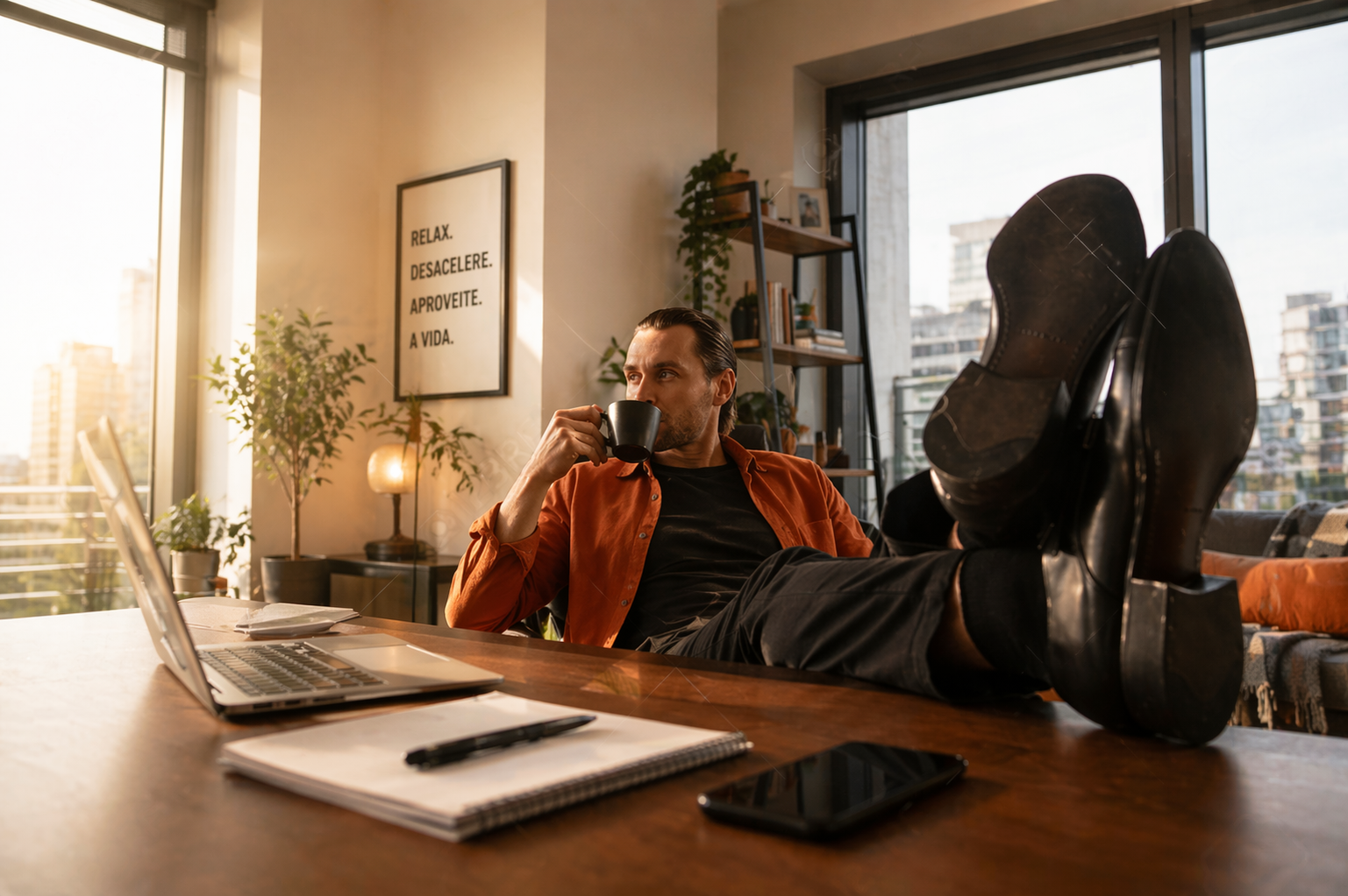 Homem em ambiente de trabalho descontraído